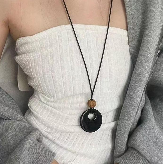 New Bohemian Flowering Pearl Necklace Women's New Chinese Style Leather Rope Ethnic Style Beaded Necklace