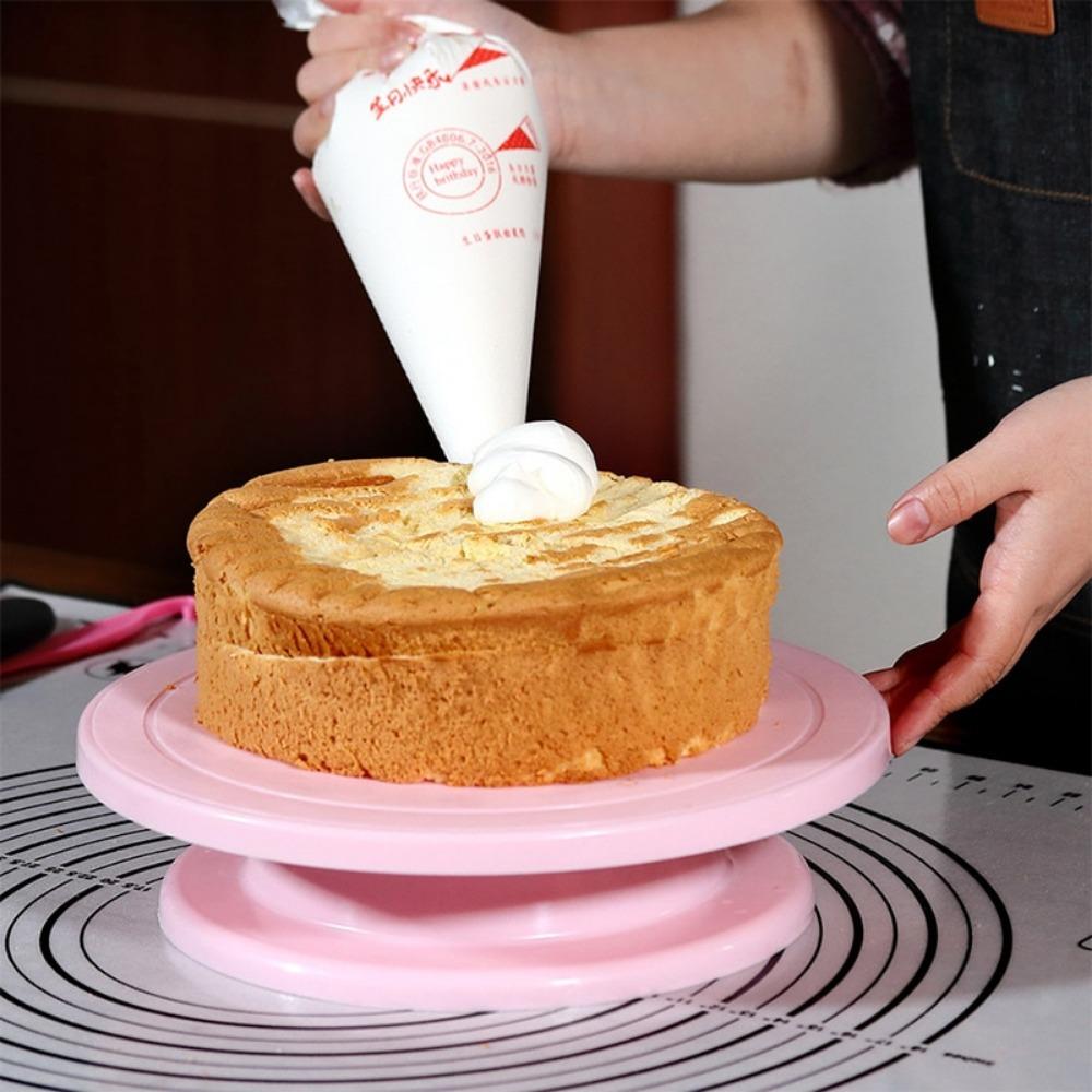 Rotating Cake Turntable Pastry Round Cake Plate Nonslip Bottom Revolving Decorating Stand 360 Degree Revolving Cake Base Scraper