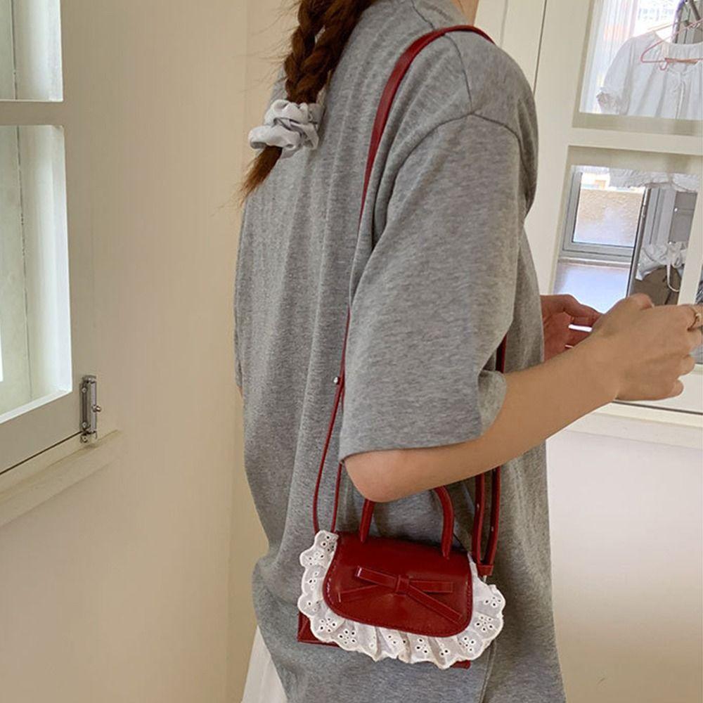 PU Leather Bow Coin Purses Ruffle Shoulder Bag Fashion Crossbody Wallet  Female