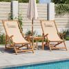 Vidaxl Folding Beach Chairs, 2 Pcs, Beige, Fabric and Solid Wood