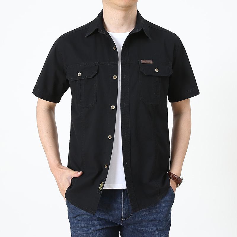 2024 Men's Casual Cotton Military Shirt - Washed, Thin, Loose Short Sleeve