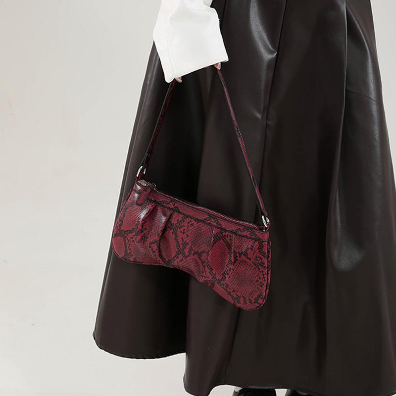 Yogodlns Vintage PU Fashion Shoulder Bag Zipper Closure Snake Skin Print Underarm Bag Women's Trendy Handbag Designer Bag