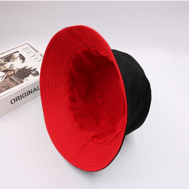 

Double-sided Bucket Hat for Women Men Summer Wide-brim Fisherman Cap Solid Color Foldable Unisex Panama Sun Hats one size красный