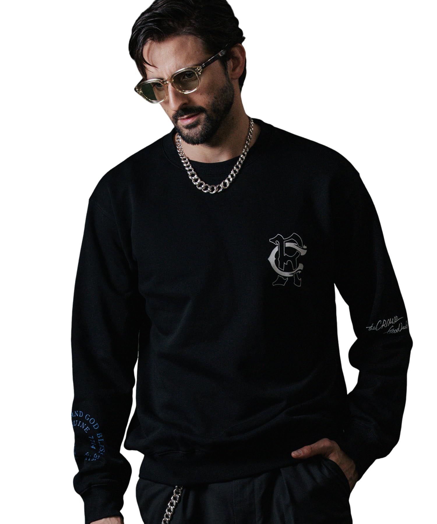 

CR Logo Crew Neck Sweatshirt Fashion Black M Size BLACK [Climy] Мужская (США=С) чёрный