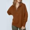 Damen Reißverschluss Pullover V-Ausschnitt Freizeitpullover Locker Reißverschluss Einfarbig Gestricktes Oberteil Retro-Stil