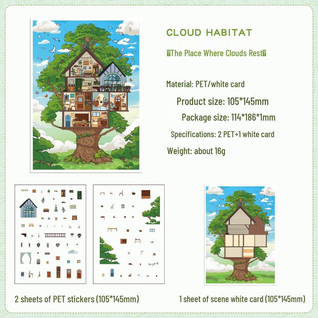 ZABC PET Scene Stickers: Dream Weaving Light Series - 3 Sheets for Journal & DIY Scenery Collage.