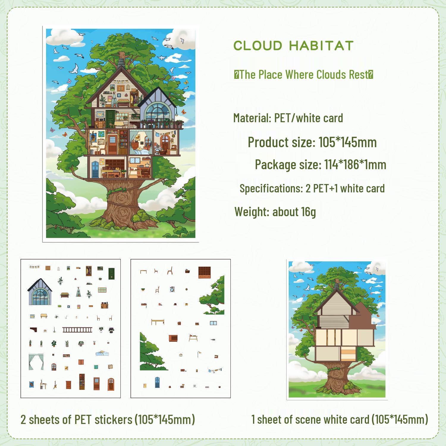 ZABC PET Scene Stickers: Dream Weaving Light Series - 3 Sheets for Journal & DIY Scenery Collage.