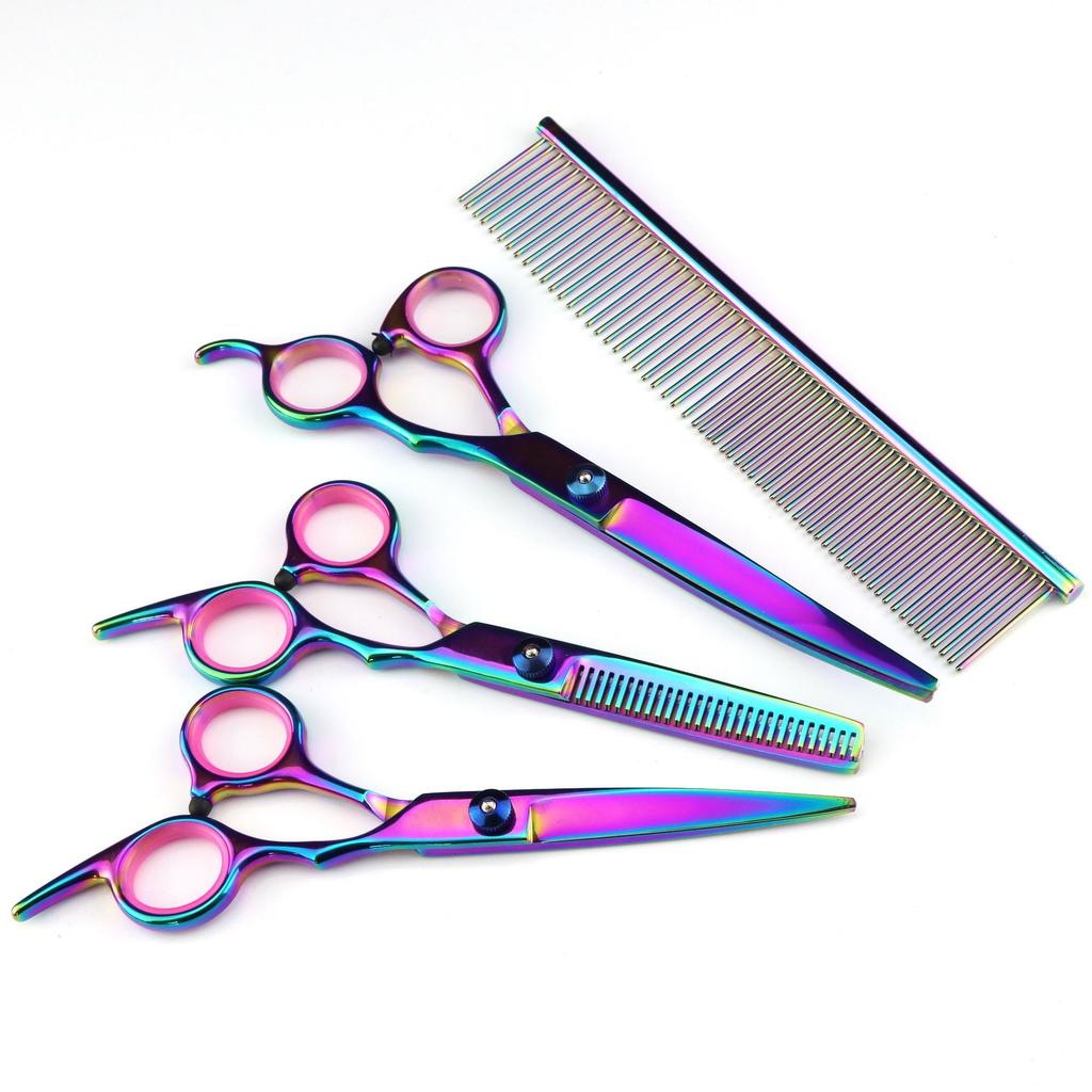 7.0 Inch, Color Electroplating 3 Packs, Pet Beauty Scissors, Straight Scissors, Steel Comb For The Set.