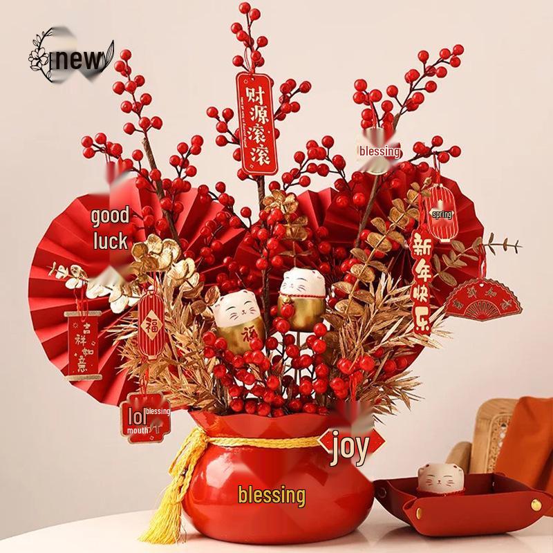 Chinese New Year Prosperity Fruit Ornament - Snake Year Fortune Bucket for Home Decor, Spring Festival Atmosphere in Entrance Hall & Living Room