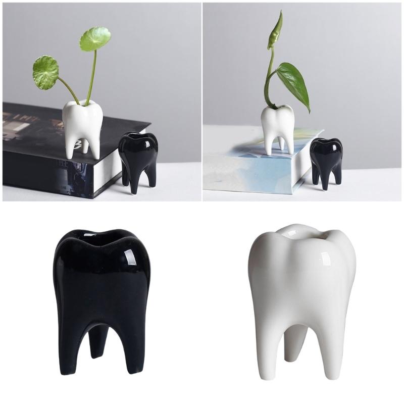 Ceramic Fleshy Plant Pot Tooth Shape Cartoon Ceramic Fleshy Plant Cactuses Flower Planter Home Desk Gardening Accessory