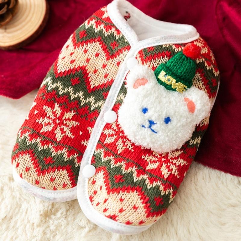 Winter Dog Vest Festive Christmas Dog Sweater 3D Bear Embroidery Red Green Contrast Pet Apparel Sleeveless Outfit Soft Warm Puppy Clothing