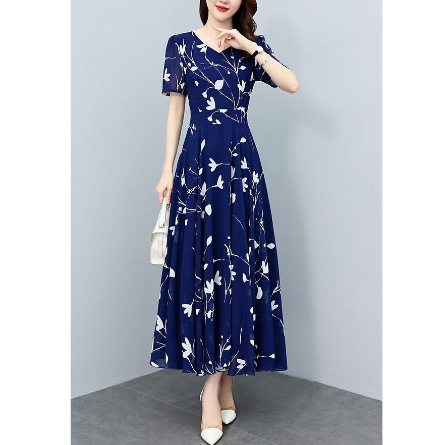 Floral Print Plus Size Slimming Short Sleeve Dress for Mature Women