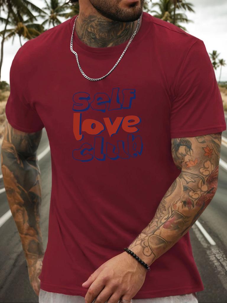 Short Sleeve TShirt Self love club Mens 100 Cotton Pattern Printed Shirt Summer Round Neck Breathable Casual Fashion Cool Tee