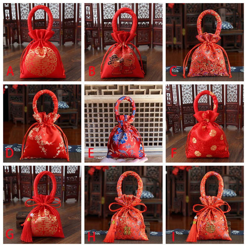 Chinese Knot Wedding Bride and Groom Brocade Handle Bag Wedding-favor Gift Package Bag Candy Bag