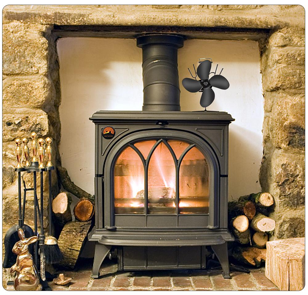 4-Blade Heat Powered Stove Fan Black Fireplace Fans Log Wood Burner Eco Friendly Quiet Fan For Home Efficient Heats Distribution