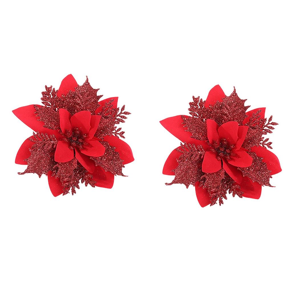 2PCS Glitter Christmas Flower Artificial Flowers Merry Christmas Decorations Home Xmas Tree Ornaments New Year Gift