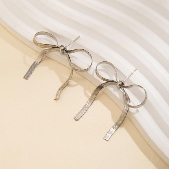 1 Pair Metal Bowknot Earrings Long Short Herringbone Tassel Luxury Elegant Women Girls Knotted Dangle Earrings Fashion Accessories Birthday Gift