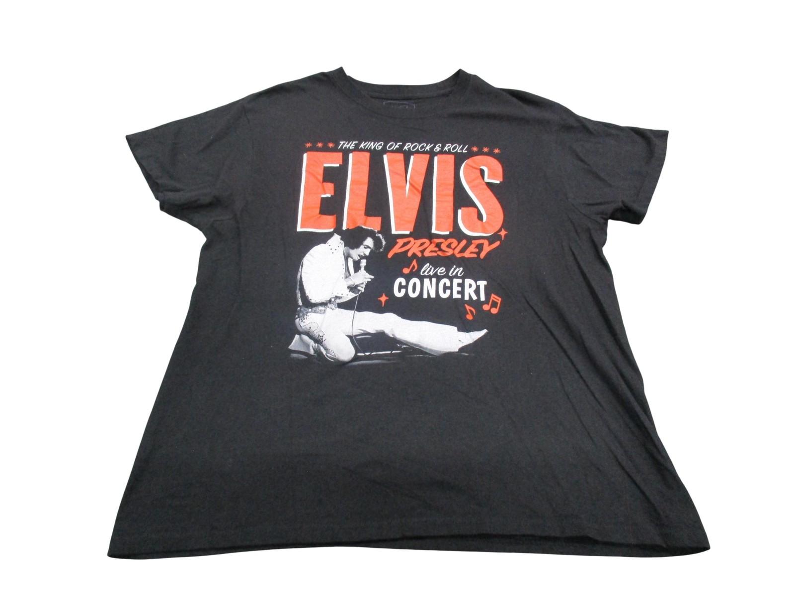 Elvis Presley Shirt Mens Large Black Live In Concert Graphic Tee Tagless Unisex T-Shirt S