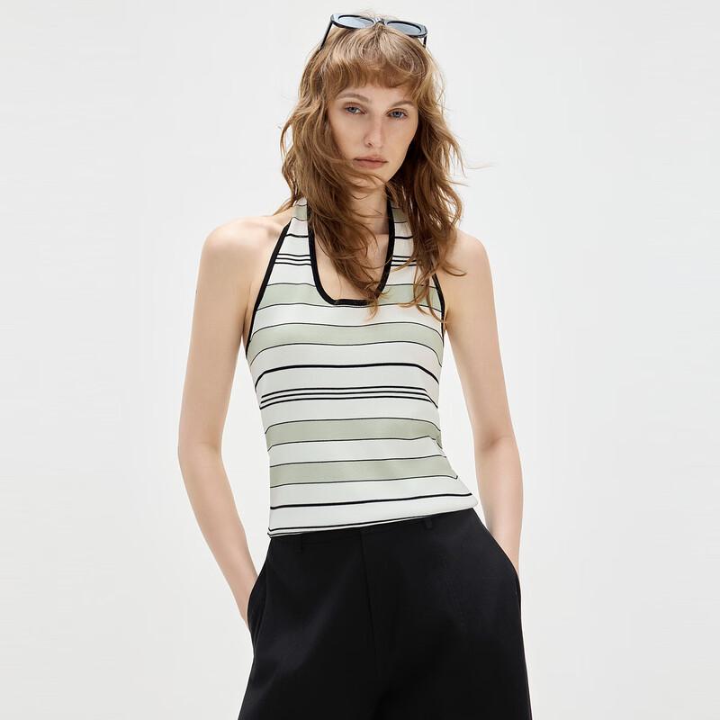 ELLE Women s Striped Halterneck Cropped Camisole S
