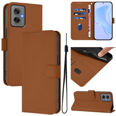 Pro Motorola Moto G55 5G Pouzdro Jednobarevné Peněženkové Kožené Pouzdro na Telefon s Poutkem