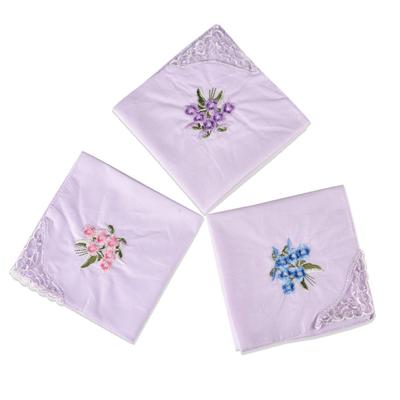3PCS Luxury Cotton Women Hankies Embroidered Lace Flower Hanky Floral Random Color Cloth Ladies Handkerchief Fabrics