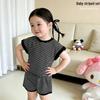 2026 Summer Striped T-shirt & Shorts Set for Baby Girls - European & American Casual Fashion