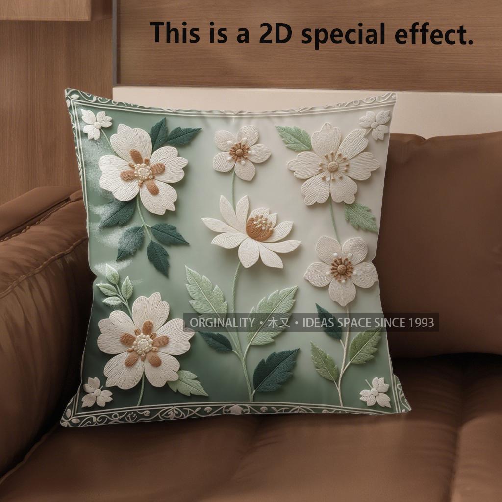 2D Floral Embroidered Pattern Decorative Pillow Covers Pattern Cushion Cover Suitable For Sofa Bedroom Car Pillow Cover
