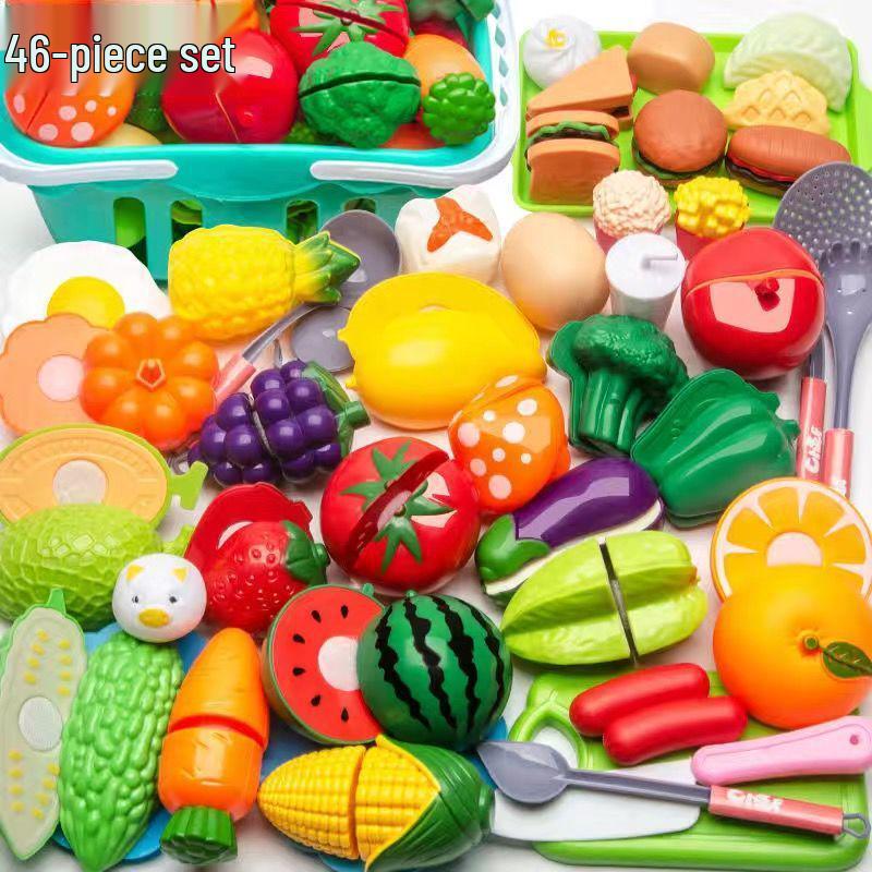 Kids' Pretend Play Kitchen Set: Fruit, Vegetables, Pizza, Cake Cutting Toy
