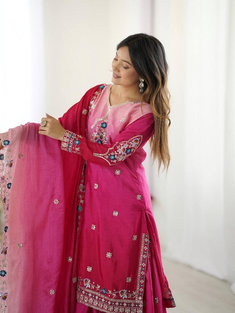 Indian Women Sharara Salwar Suit Party Wear Bollywood Ethnic Chinon Salwar Kameez Palazzo