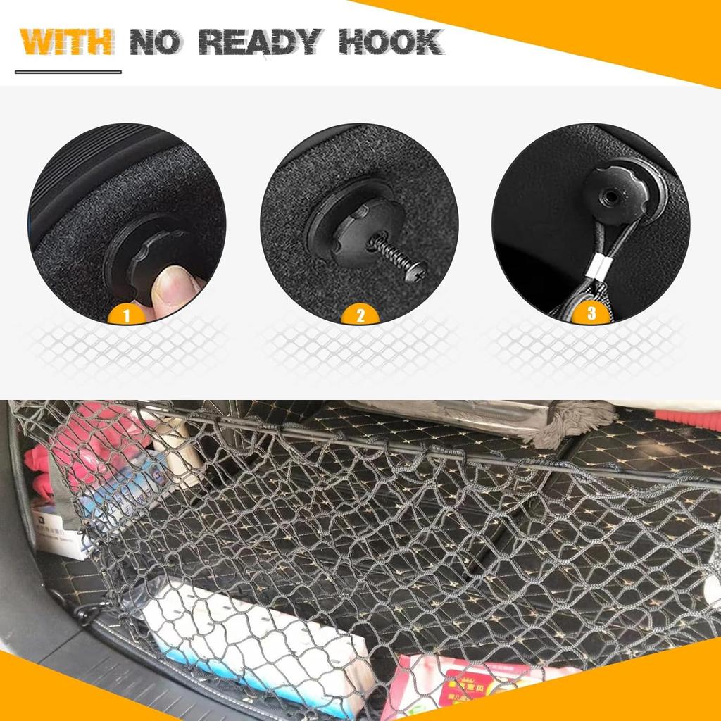 Car Cargo Net, Trunk Cargo Storage Organizer - Stretchable With Hooks, SUV & Car Interior Accessories (35.4X15.8 Inch)