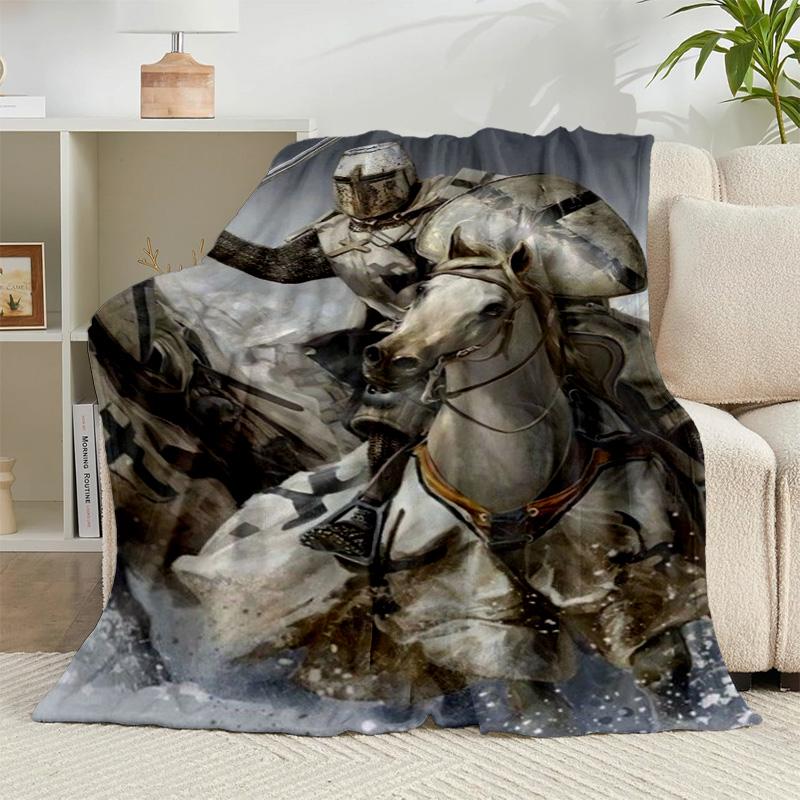 1PC Knightly Warrior In Armor Flannel Blanket Gift, Suitable for Both Men And Women, Soft Ideal for Beds And Sofa, Birthday Or Christmas Gift