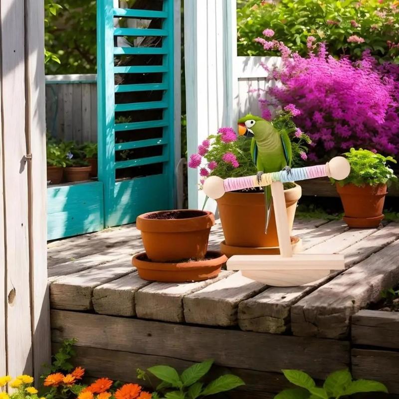 Verstellbarer Papageien-Spielständer aus Holz Vogel-Spielplätze mit schwingender Basis zum Stressabbau und zur Intelligenzentwicklung