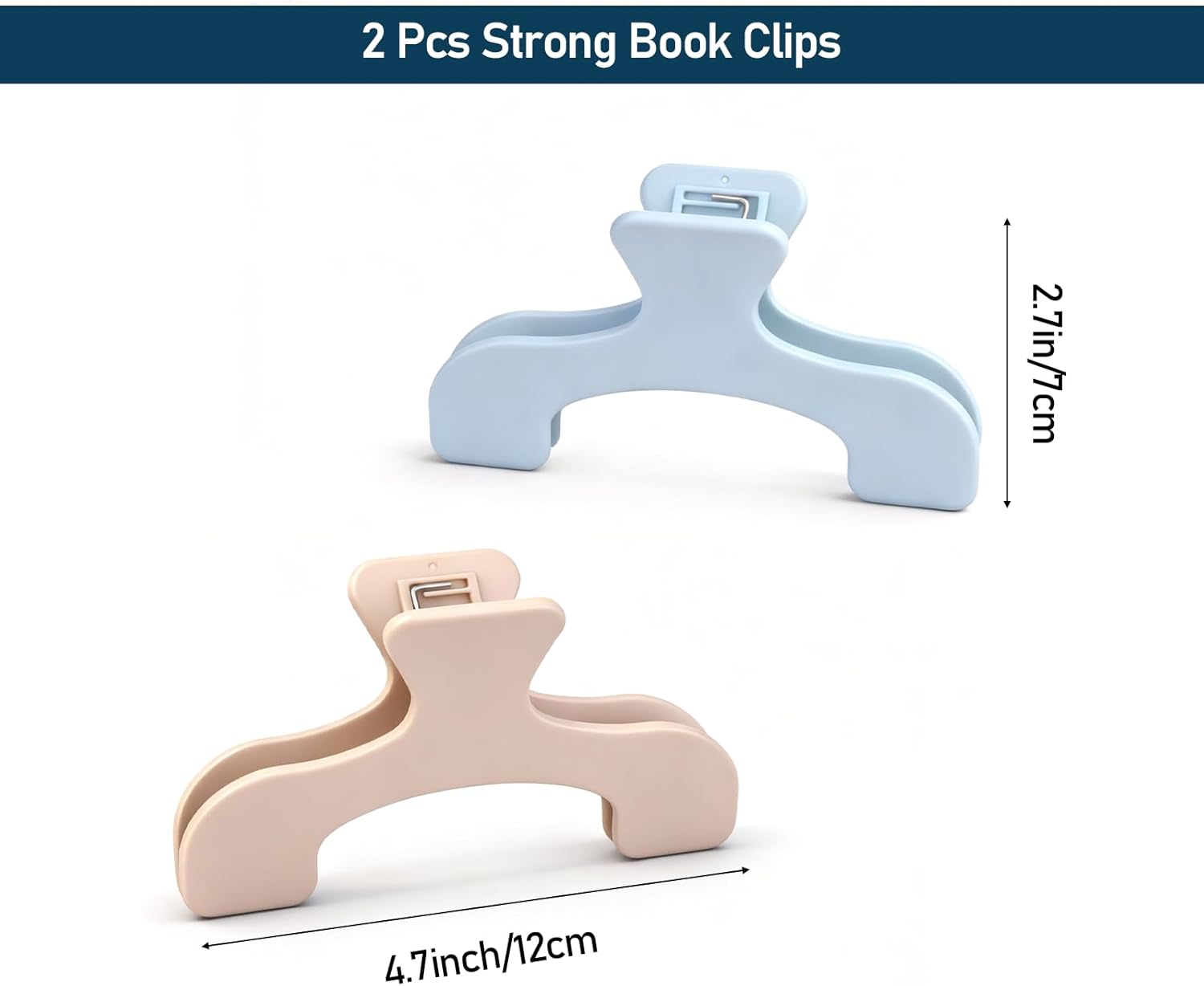 

2 Pcs Book Paper Clips, Blue & Pink Page Holders for Reading, Studying, Office - Durable Journal Clip, Book Clip for Books