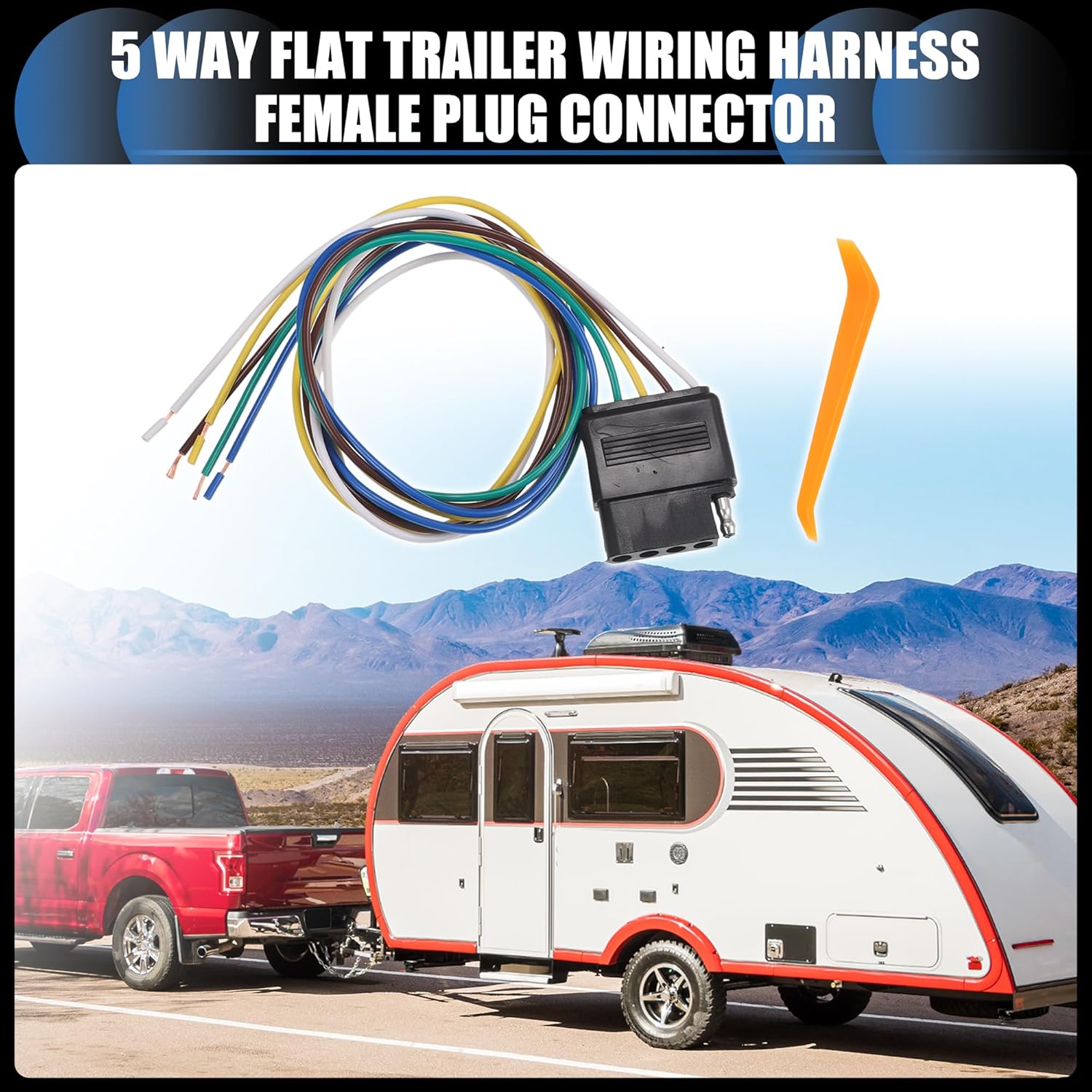 Vehicle Side 5 Way Flat Trailer Wiring Harness Female Plug Connector, 28 Inch Wire Lead Vehicle Side 5 Pin Plug Extension Cable Wiring Harness for US