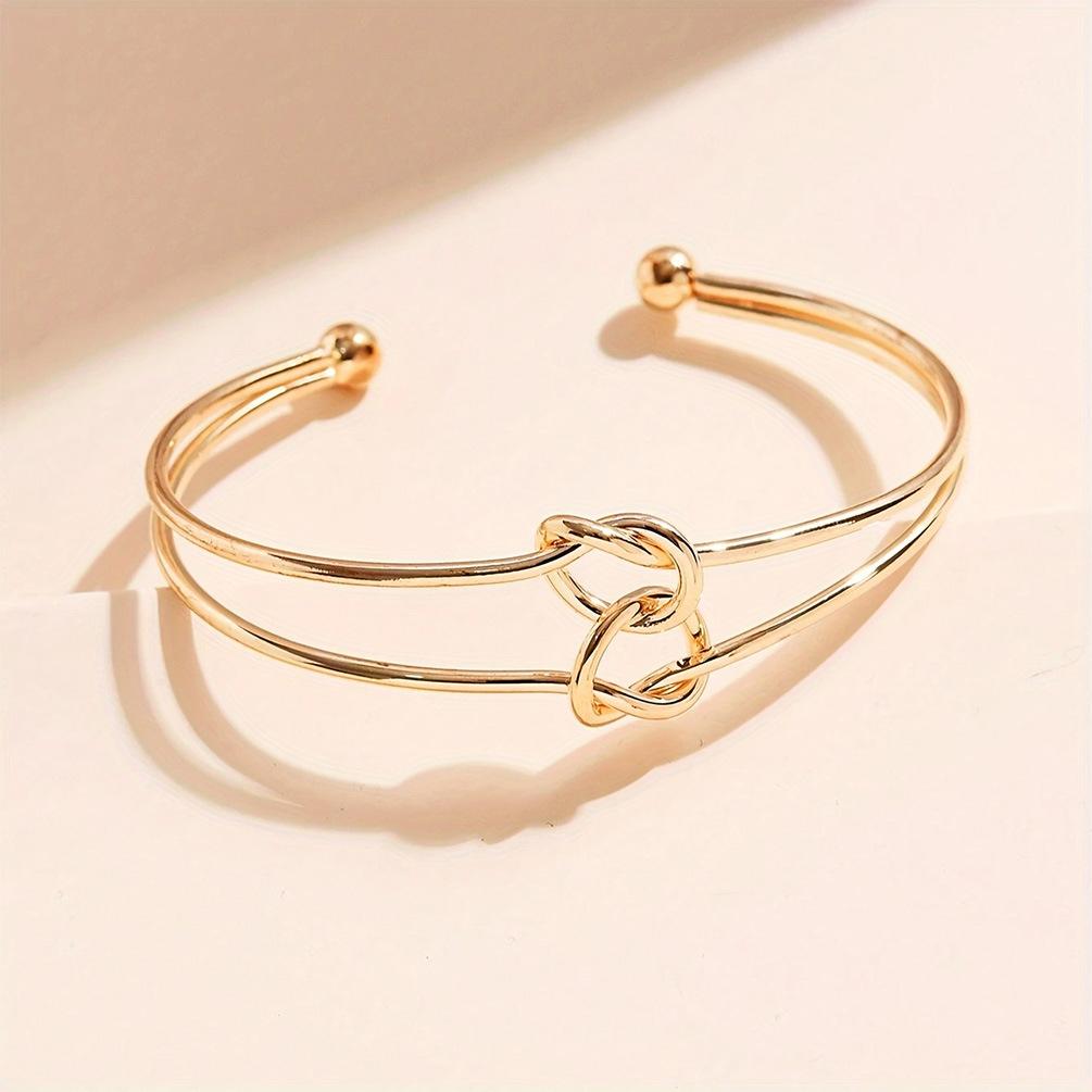 European and American design sense double-layer hollow knotted open bracelet commuter style and flat line hand jewelry
