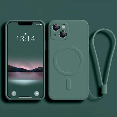 1PC Magsafe Magnetic Wireless Charging Box Hand Rope Soft Liquid Silicone Phone Protective Cover