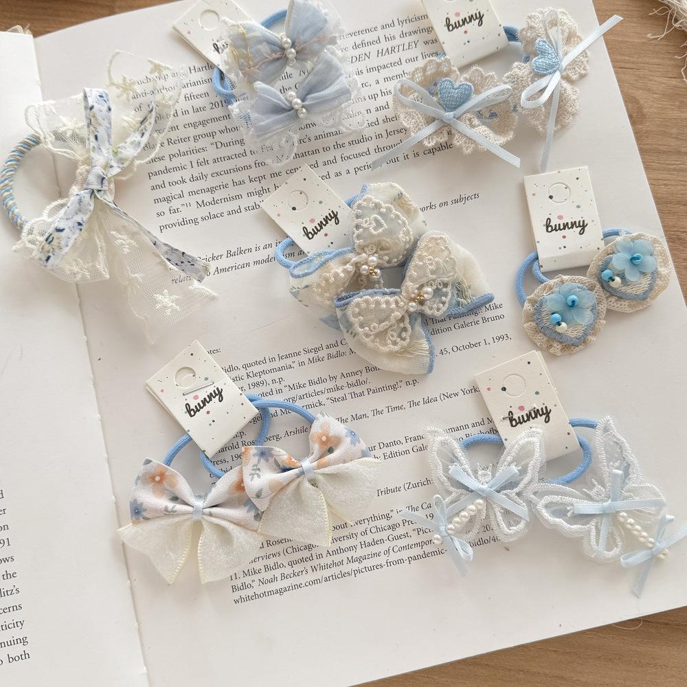 2pcs/set Fabric Candy Bow Rubber Bands For Baby Girls Hair Rope Ties Ponytail Holder Elastic Hair Bands Kids Headwear