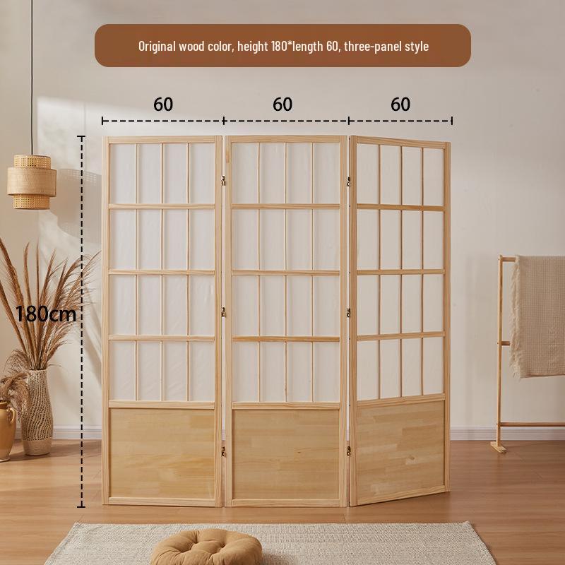 Retro Solid Wood Folding Screen Divider for Living Room and Bedroom
