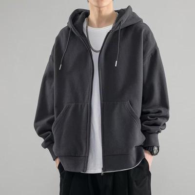 Herren Hoodie mit durchgehendem Reißverschluss in Unifarbe: Frühling, Herbst und Winter Lockerer Schnitt mit Plus-Samt, Hongkong-Stil