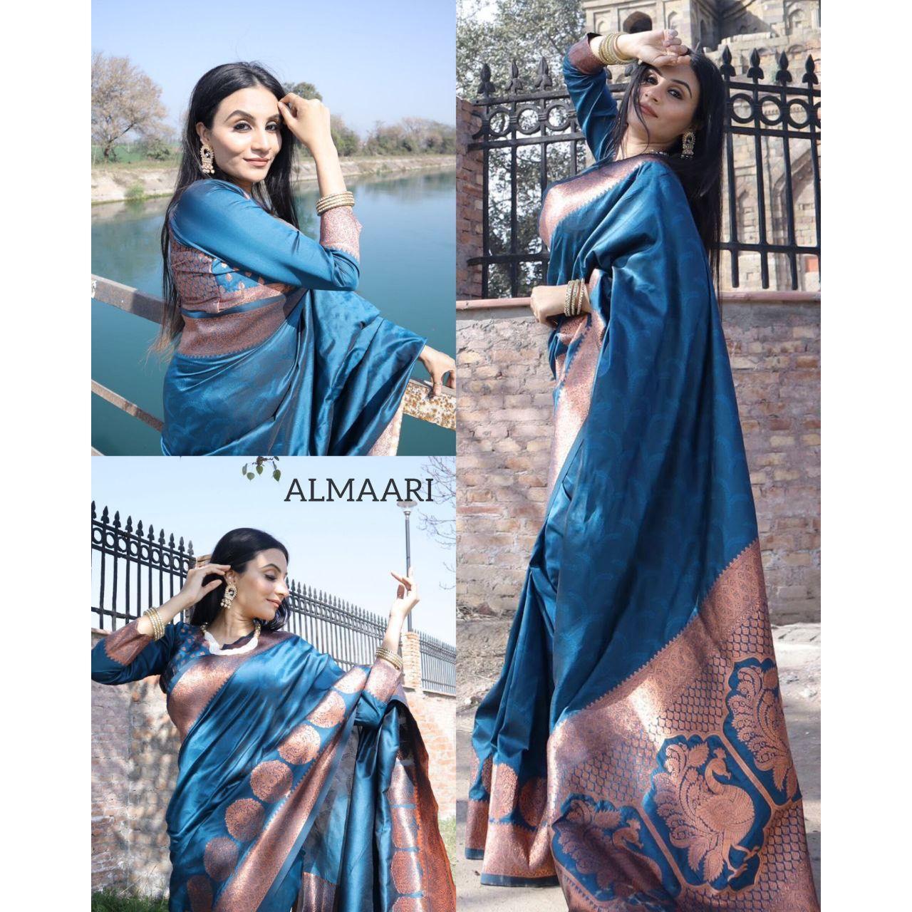 

Это красивое сари элегантно украшено великолепным жаккардовым плетением, которое придает образу идеальный вид.