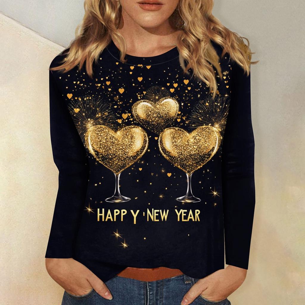 Women's And Winter Round Neck Long Sleeve T-Shirt Printed Top