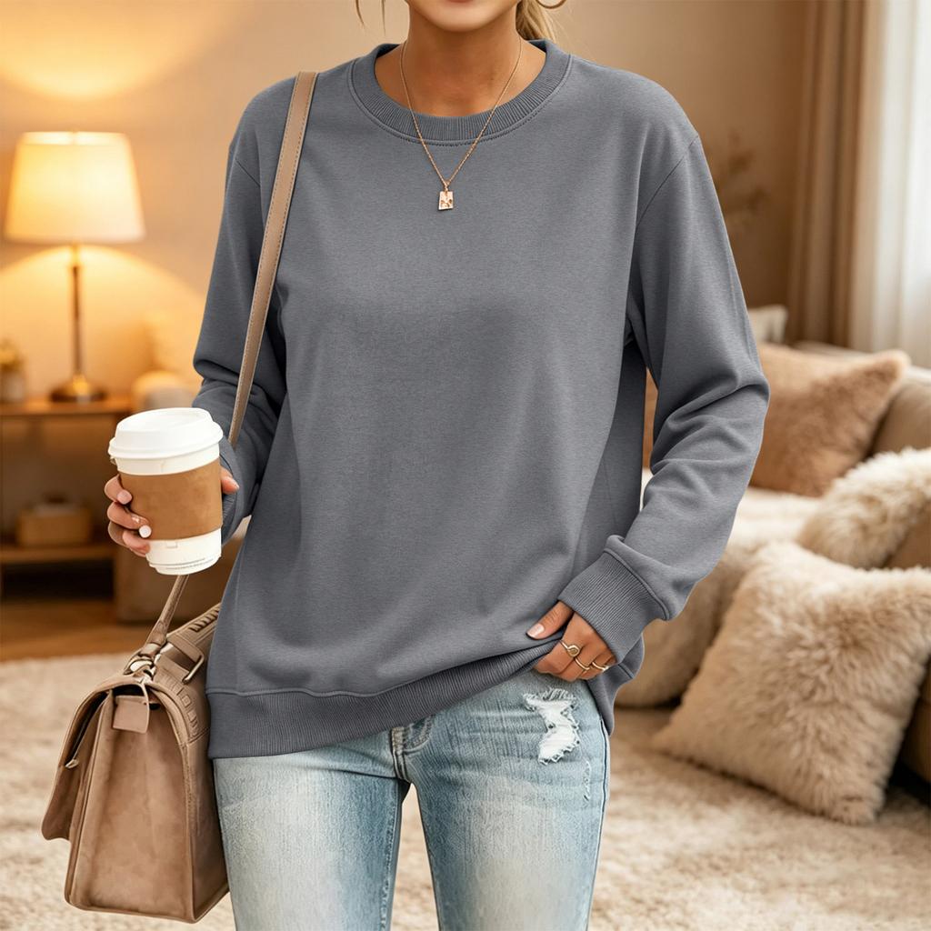 Women's Loose Fit Neck Long Sleeve Sweatshirt Pullover Casual Top