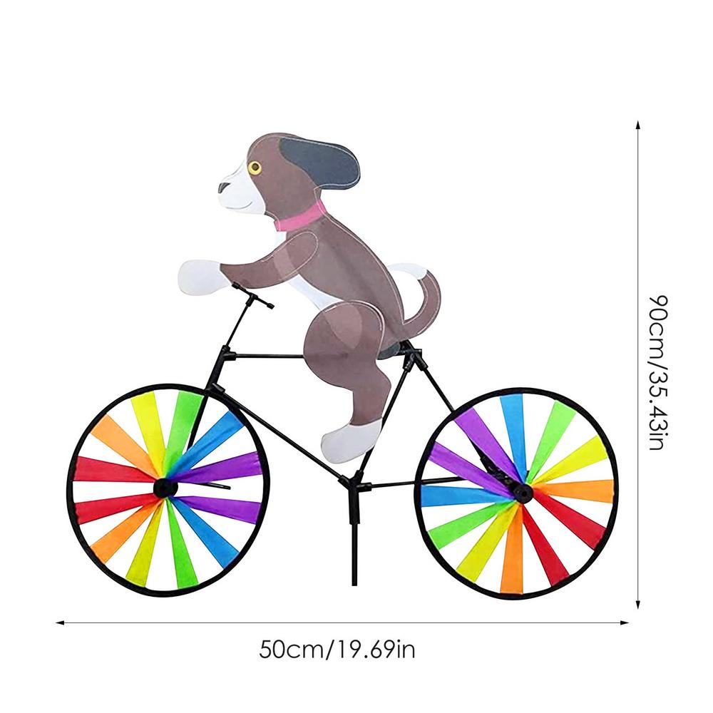 Animal Riding Bike Windmill Innovative Cartoon Cat Dog Wind Spinner Yard Art Decoration Garden Ornament for Yard  Lawn