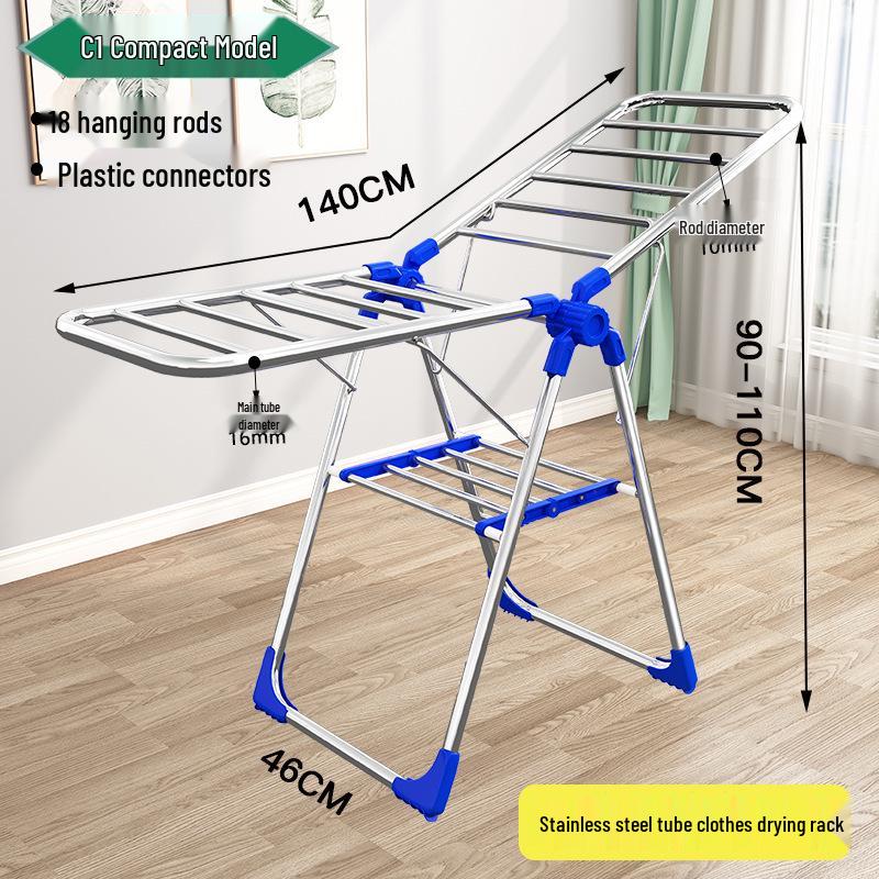 Wing-Shaped Stainless Steel Folding Clothes Rack for Indoor Drying and Storage