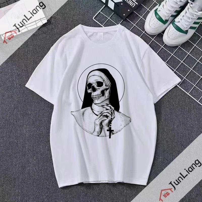 Smoking and Drinking Nuns Religious T-shirt, Cute Unisex T-shirt Short Sleeved Summer Crew-neck Plus Size Breathable Clothing