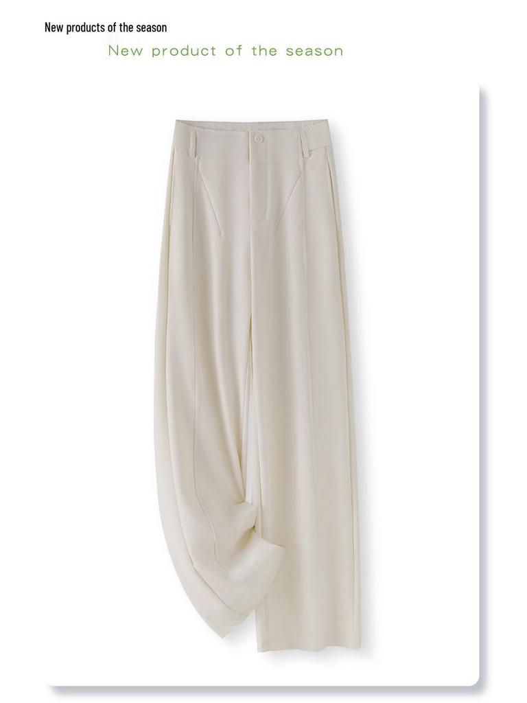 Women's Spring 2025 Gray High-Waisted Wide-Leg Drapey Pants - Elegant and Loose Straight-Leg Fit for Spring/Summer Season