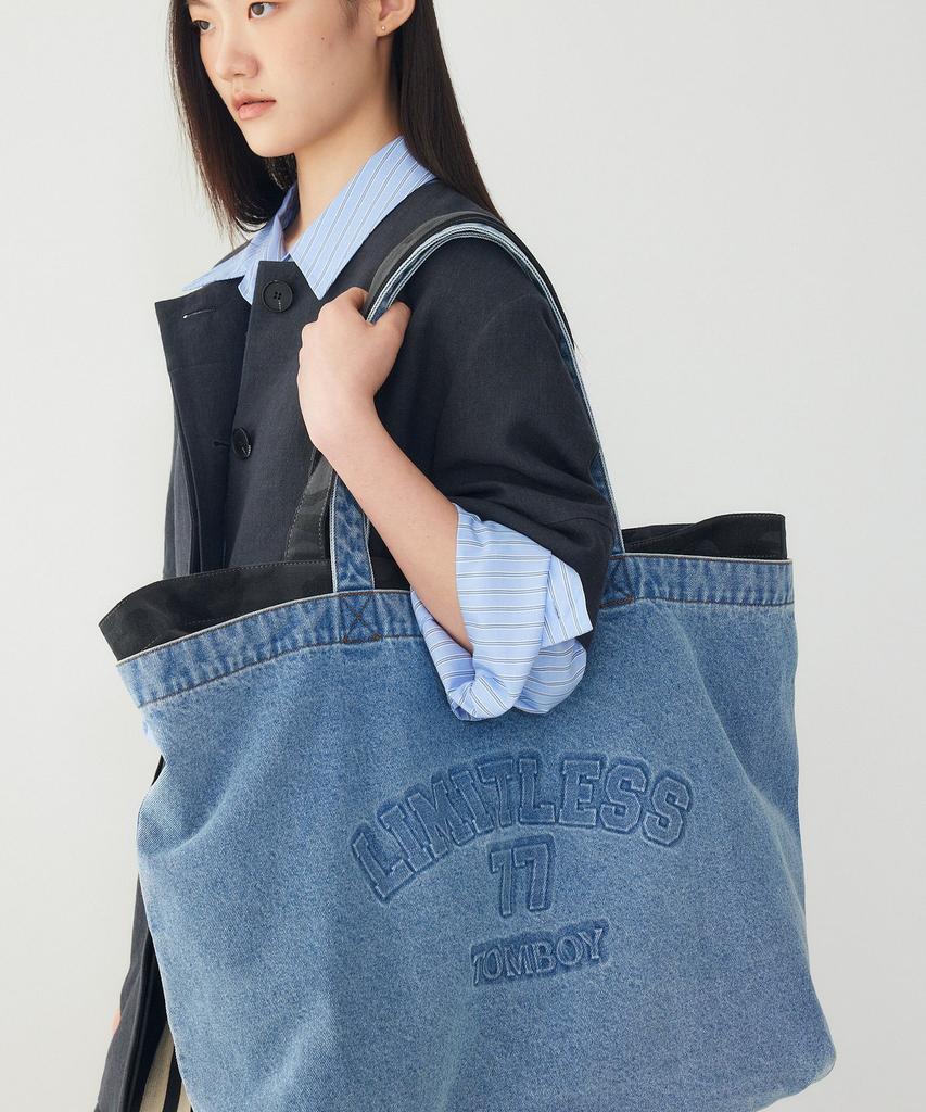Studio Tomboy Denim Embossed Print Shoulder Bag_Indigo_9176470988