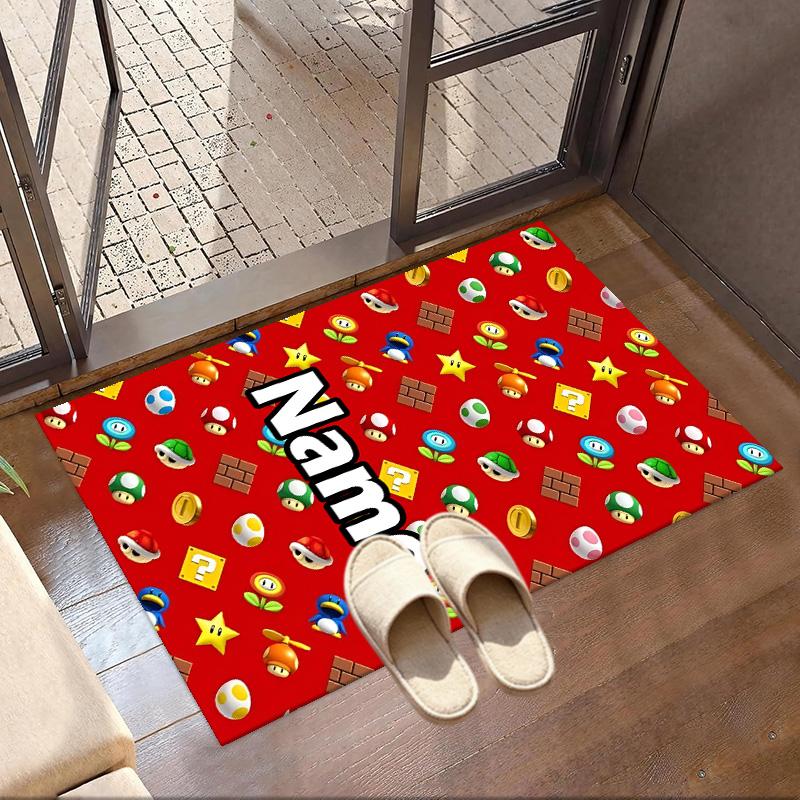 Custom Name Personalized Super Mario Print Carpet, Versatile Home Decor Rug, for Playroom, Apartment, Balcony, Entryway, Hallway Gift