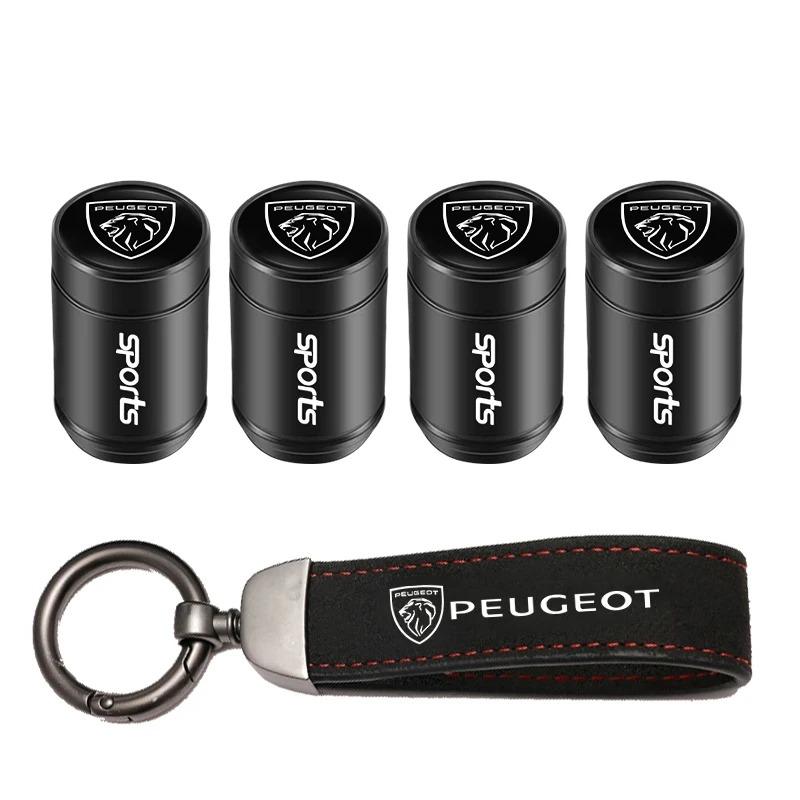Car Tire Wheel Valve Caps Cover Suede Car Key Chain Ring Keychain for Peugeot 3008 5008 208 308 508 2008 408X 108