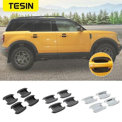TESIN ABS Carbon Fiber Outer Door Bowl Decoration Cover Trim Stickers For Ford Bronco Sport  2022 Car Exterior Accessories